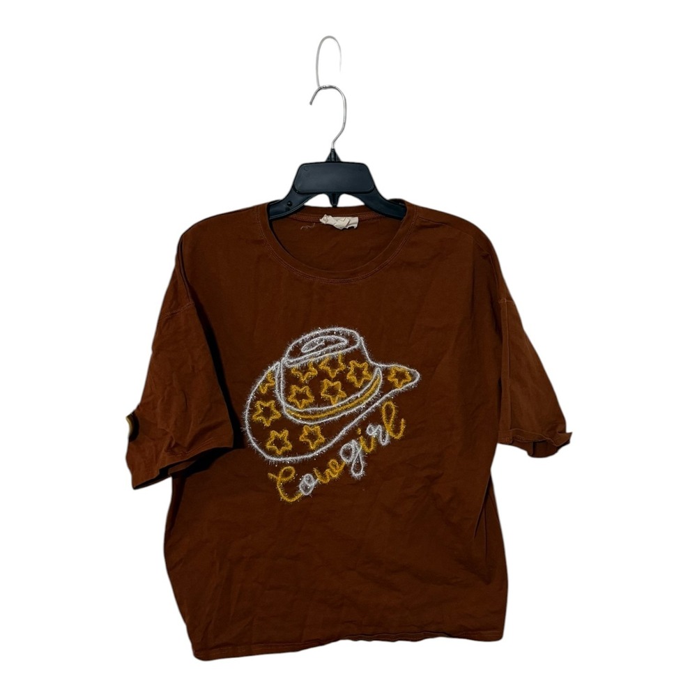 Peach Love California Brown Cowgirl Hat Graphic Tee Cotton Western IKT34686-14